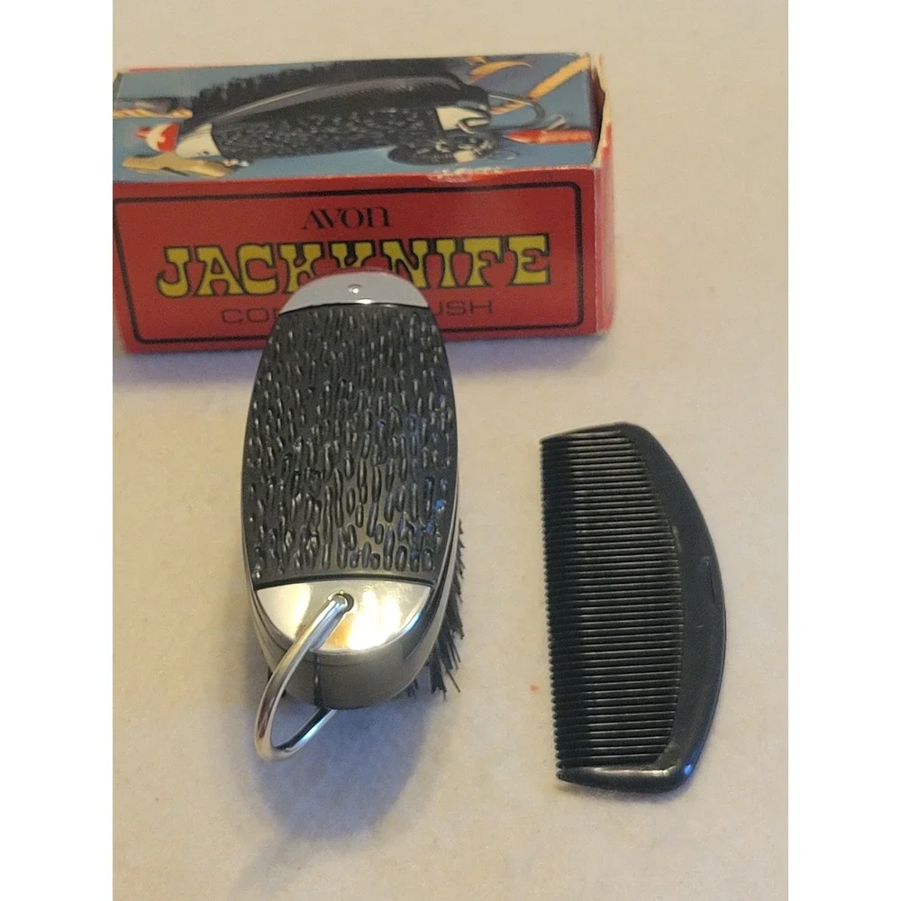 VTG Avon Jackknife Comb & Brush 1970 Collectible Vanity Plastic Set w/ Box